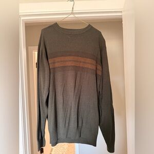 Men's Crewneck Sweater with Striped Yoke - Olive and Rust